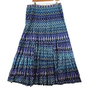 Vintage AGB Chiffon Maxi Skirt Women's Large Lined Blue Teal Chevron Tiered